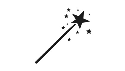 Simple black magic wand icon with stars