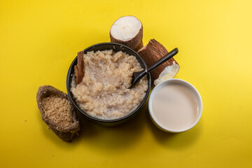 Cassava Flour Porridge (Yuca, Manihot esculenta) with Milk, Traditional Tropical Dish