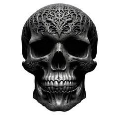 Fototapeta premium Ornate carved skull with intricate patterns isolated on transparent background