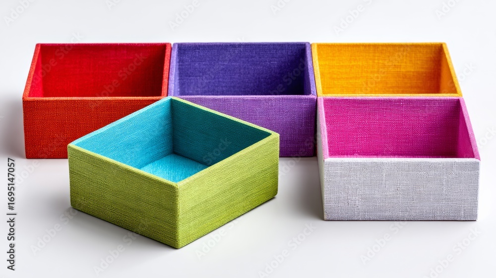Aufkleber row of colorful boxes with one of them being green. the boxes are arranged in a row and are of diffe