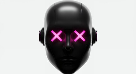 Abstract black head with glowing pink eyes on white background