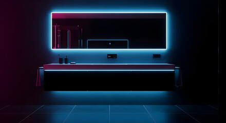 Modern Bathroom Design Featuring Neon Lights and Contemporary Architectural Elements