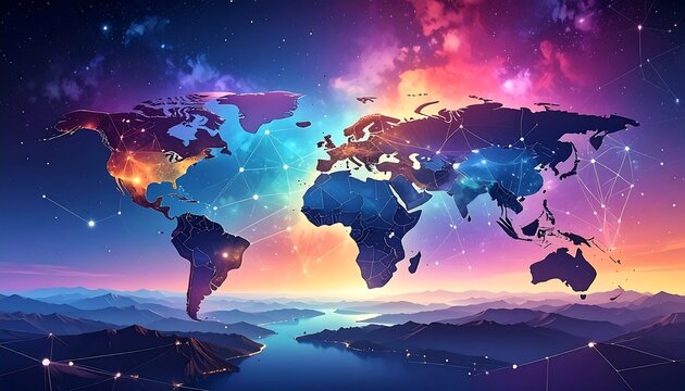 Global network map at dawn