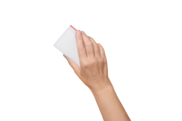 Hand Cleaning with Eraser Sponge Isolated on White and Png Transparent Background