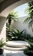 White podium on the natural background 