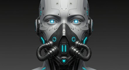 Futuristic robot face portrait with cybernetic enhancements and glowing eyes