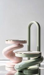 Pink and green podiums on the white background 