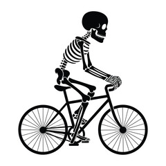 Fototapeta premium A skeleton riding a bicycle the skeleton is depicted in a cartoonish style, with exaggerated features and a dynamic pose, conveying a sense of movement