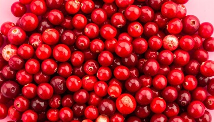 Close-up of many bright red cranberries