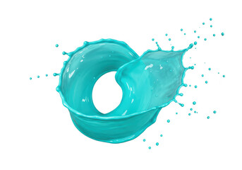 Isolated aqua paint splash vortex or twirl with water droplets, liquid effect, artwork