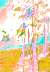 Colorful Trees in Forest w/Texture