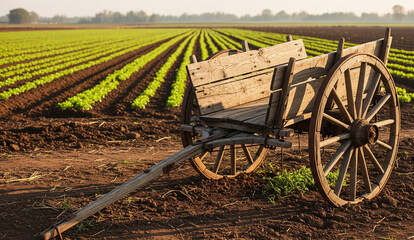 old wagon wheel in the garden