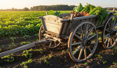 old wagon wheel in the garden