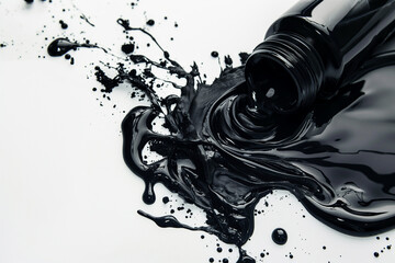 Spilled Black Ink. Liquid Splash on White Background. Creative Art Texture for Design Use.