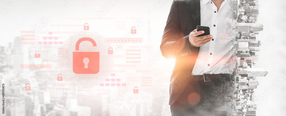 Aufkleber digital security concept illustrating a cybersecurity breach, with a red unlocked padlock indicating