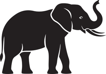 Fototapeta premium Majestic Elephant Silhouette on White Background Representing African Wildlife and Conservation Efforts for Endangered Species with Trunk Up Symbolizing Good Luck