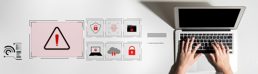 Cybersecurity threat focuses on cybersecurity, threat, and data breach with strong emphasis on...