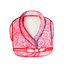 This artwork features a vibrant red kimono adorned with intricate swirling patterns, symbolizing cultural heritage and craftsmanship. It showcases the beauty of traditional attire.