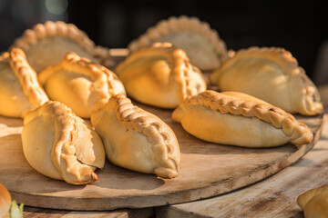 Kibinai, traditional Lithuanian food, pastries filled with various meat, onion and pepper, popular...