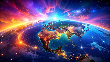 Global network sunrise over Earth