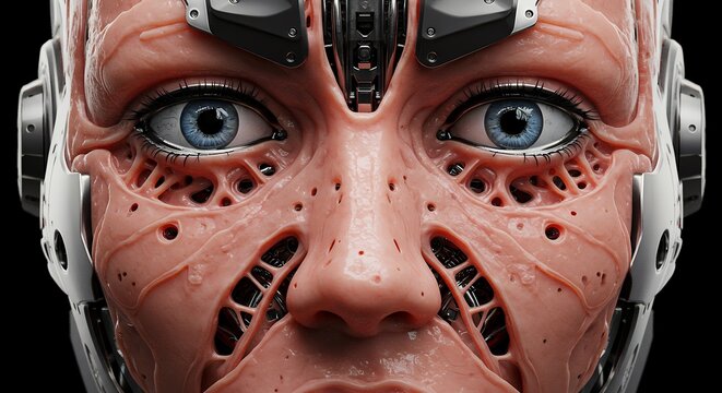 Close up of a humanoid face with robotic elements futuristic digital art - Powered by Adobe