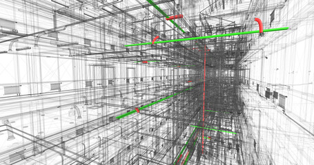 3D BIM clash detection of MEP systems in building design