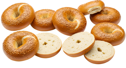 PNG Freshly baked sesame seed bagel, Sesame Seed Bagel Isolated on a Transparent Background, bagels isolated on a transparent background