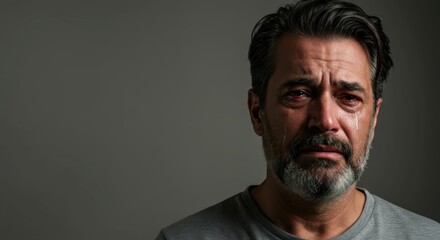 Sad human portrait with wet cheeks in tender atmosphere.