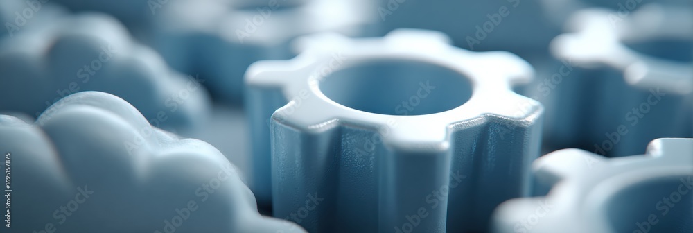 Aufkleber gear mechanisms in soft blue hues create a captivating industrial visual composition in a modern wor