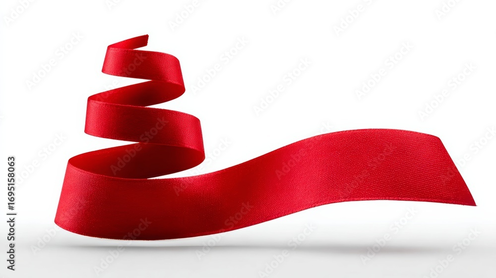 Aufkleber a long red ribbon is twisted into a spiral shape. the ribbon is made of a shiny, silky material and 