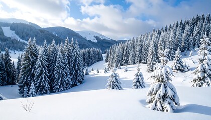 Snowy mountain valley vista