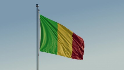 Mali Bamako Flag seamless loop Cinematic Realistic Waving Blue Sky