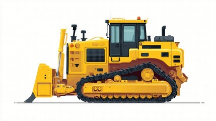 A robust yellow bulldozer, ready for heavy-duty construction work, is showcased in this illustration.