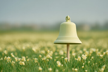 charming bell animates gently when touched set against backdrop of blooming field under ultrabright sunlight