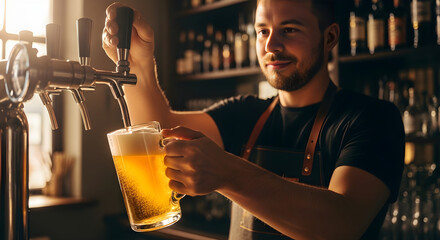 Bartender pouring beer in a pub.