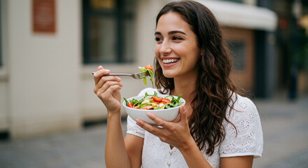 Woman Enjoying a Healthy Salad Outdoors