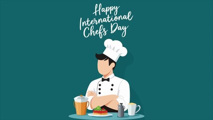 Chef international day cooker, art video illustration.