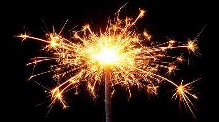 A bright sparkler bursts with light against a dramatic black backdrop.