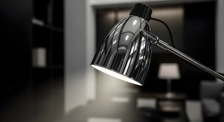 Modern Chrome Lamp Illuminating Room With Selective Focus And Distinctive Refraction