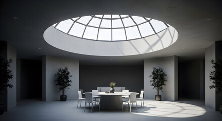 Modern Conference Room Design with Skylight and Minimalist Decor for Meetings