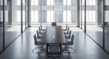 Modern Conference Room Interior with Large Table and Comfortable Chairs in Corporate Office