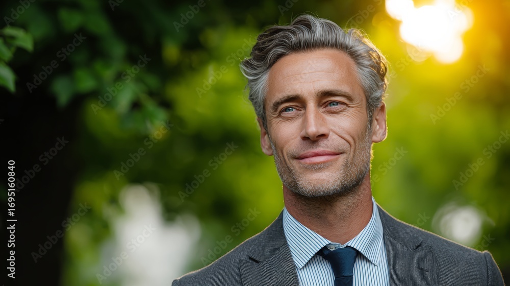 Aufkleber man in a suit and tie is smiling and looking at the camera
