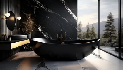 black bathroom interior design bathtub with black marble tiles modern luxury minimalist masculine bathroom