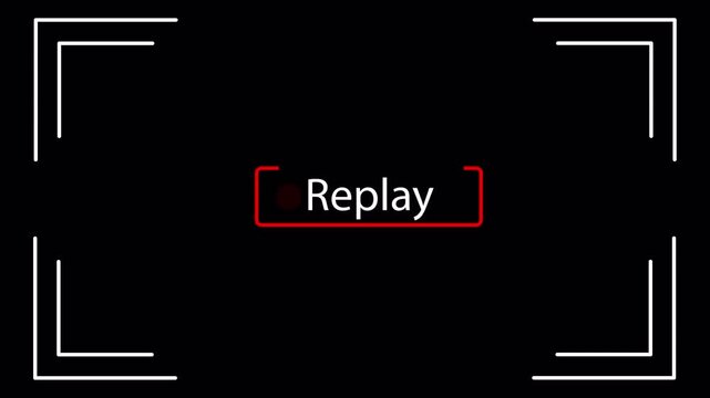 Replay frame animation in vintage camcorder style. Retro video camera overlay template for editing, VHS recording effects, and classic film transition visuals
