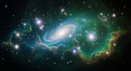 Stunning Spiral Galaxy Surrounded By Nebulae And Stars In Deep Space