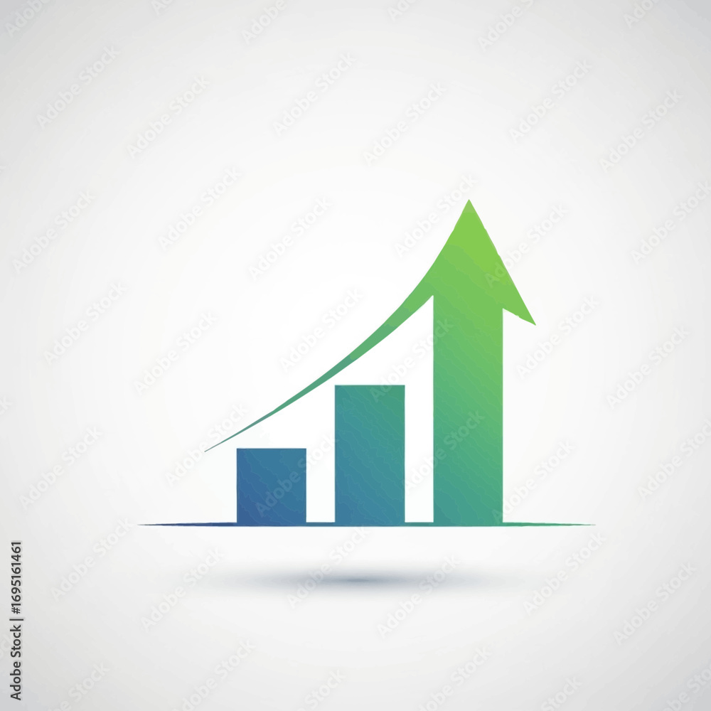 Poster growing bar chart with upward arrow indicating progress.