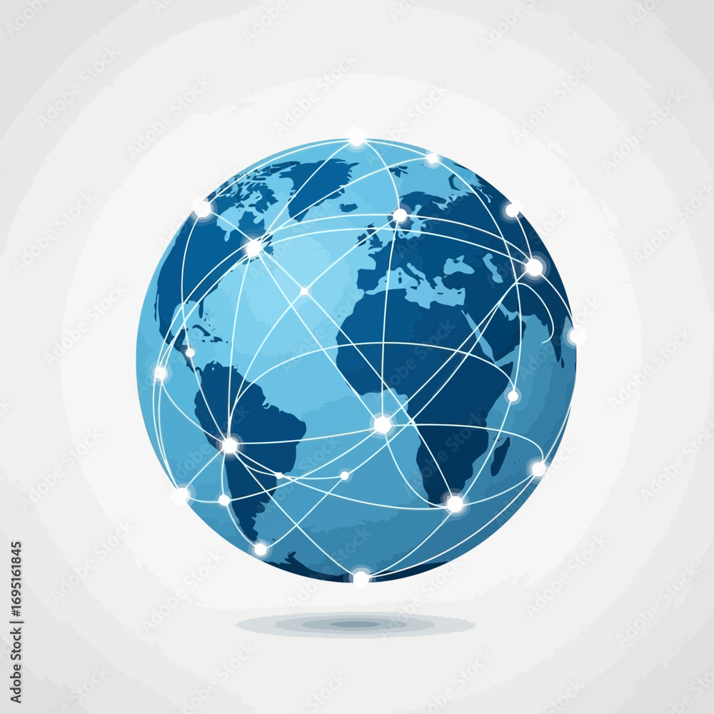 Fototapete digital globe with interconnected nodes representing global network.