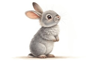 Obraz premium Cute Grey Rabbit Standing Upright With Fluffy Fur in a Playful Pose