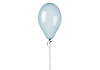 Photorealistic heavy-duty teardrop-shaped weather balloon of industrial translucent pale blue material, taut dark braided cord, transparent studio background, concept of scientific exploration