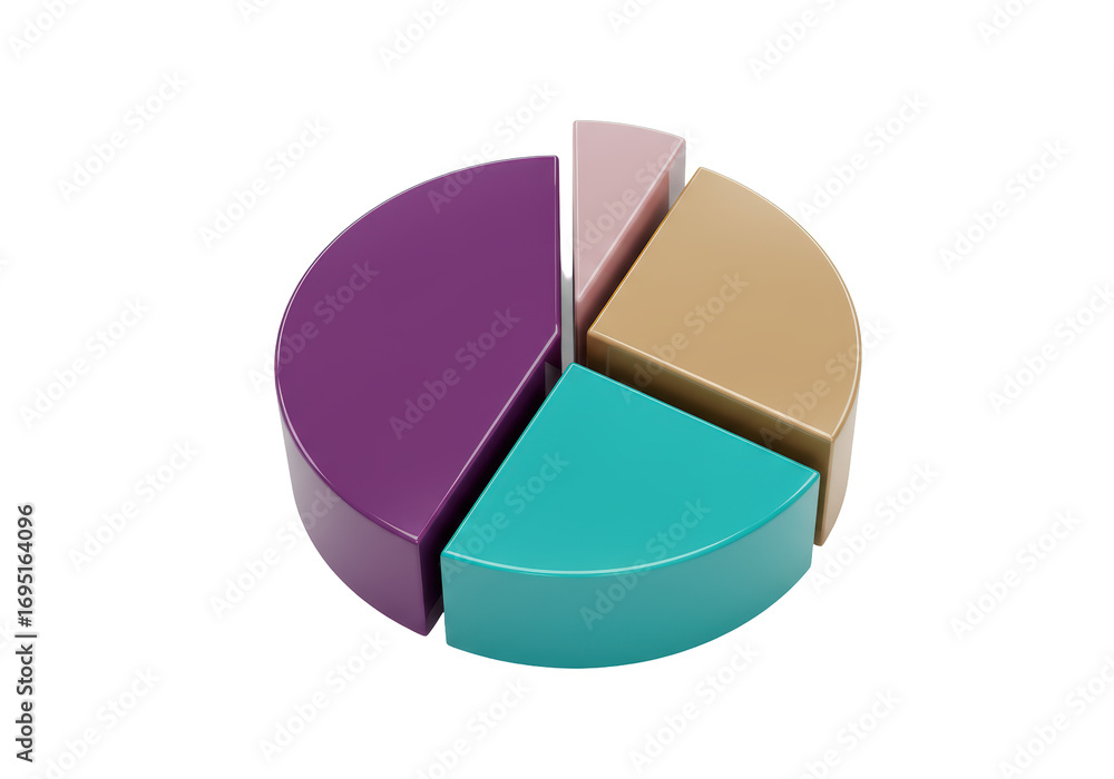 Fototapete isolated pie chart representing statistical data with multiple colorful sections, rendering
